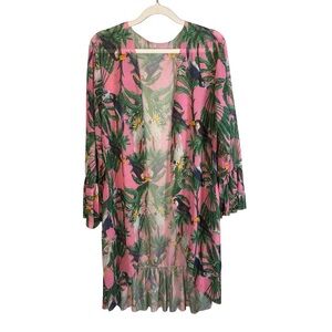 Pink and Green Tropical Parrot Swimsuit Cover-up Size M Beach Resort Vacation